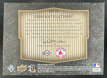 2008 Upper Deck Premier Gold David Ortiz / Prince Fielder Dual Jersey /25