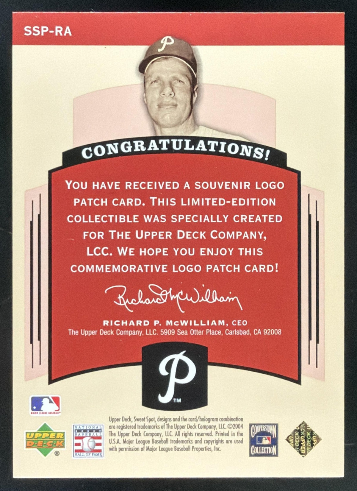 2004 Upper Deck Sweet Spot Classic Richie Ashburn Patch /300