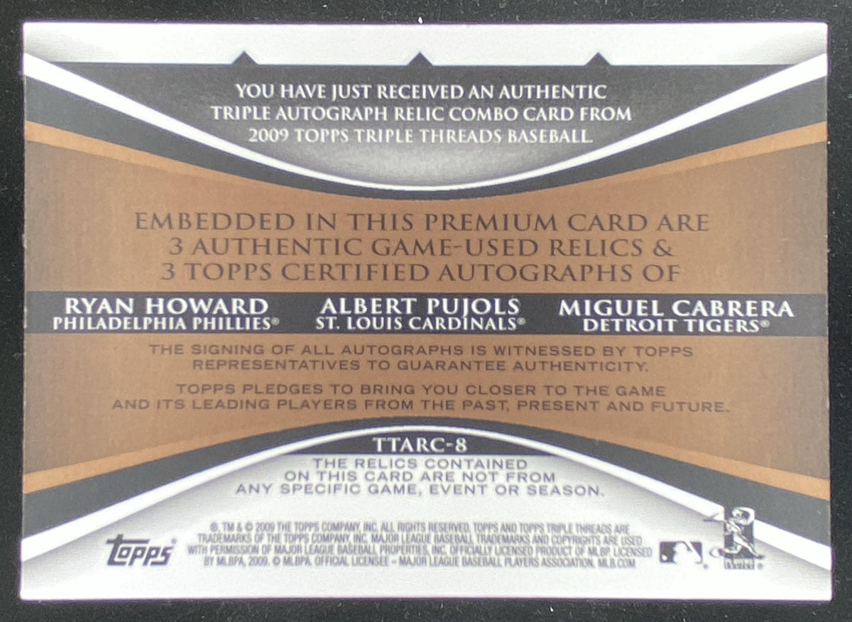 2009 Topps Triple Threads Ryan Howard / Albert Pujols / Miguel Cabrera trading card
