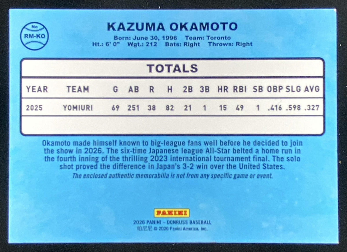 2026 Panini Donruss Kazuma Okamoto #RM-KO trading card