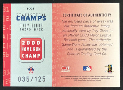 2003 Donruss Champions Statistical Champs Troy Glaus Jersey /125