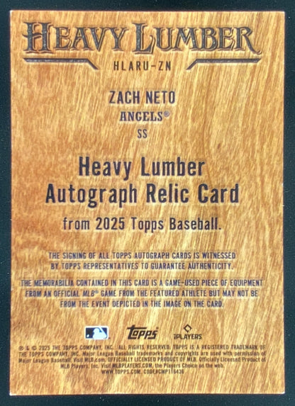2025 Topps Update Zach Neto #HLARU-ZN trading card