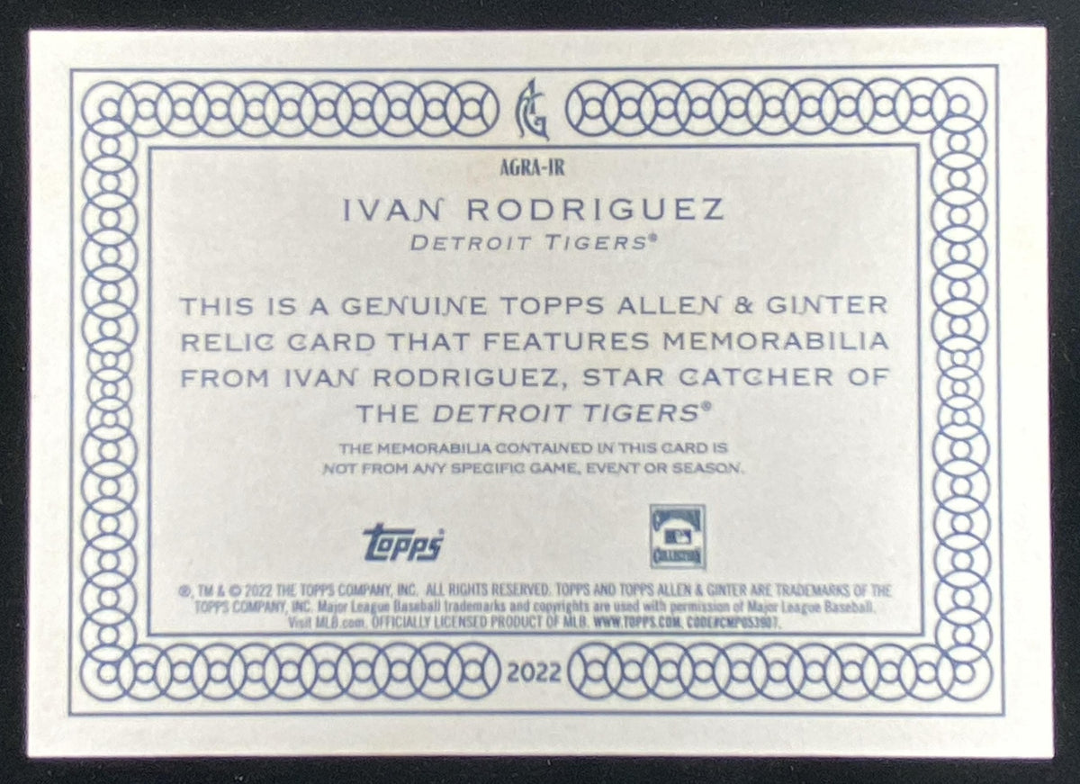 2022 Topps Allen & Ginter Ivan Rodriguez #AGRA-IR trading card