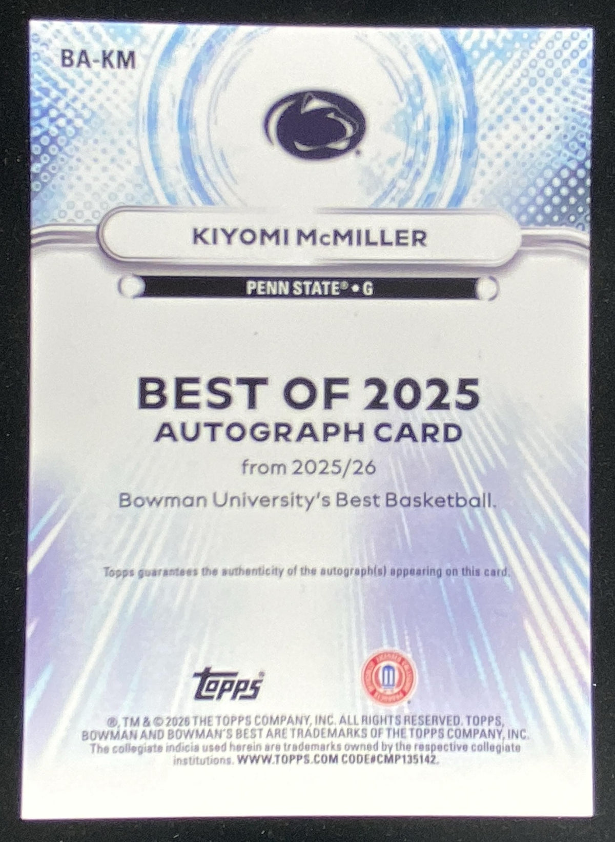 2025 Bowman's Best University Kiyomi McMiller trading card
