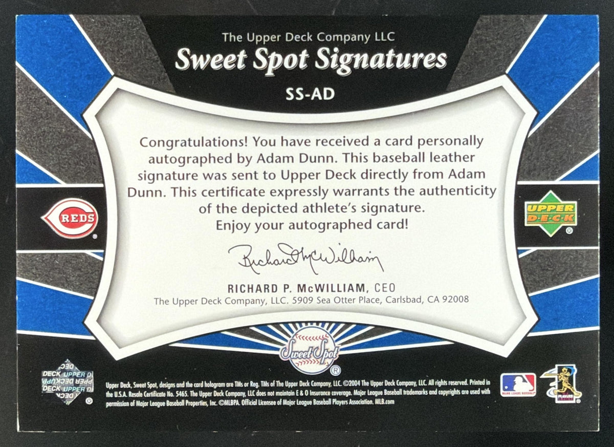 2004 Upper Deck Sweet Spot Signatures Adam Dunn Auto