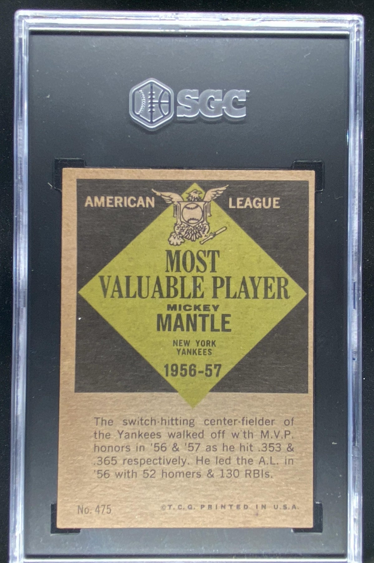 1961 Topps Mickey Mantle #475 graded SGC 6 trading card
