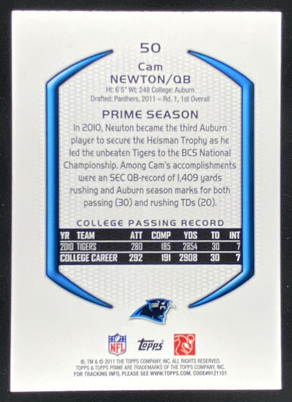 2011 Topps Prime Cam Newton #50 trading card