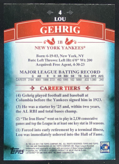 2011 Topps Tier One Lou Gehrig #4 trading card