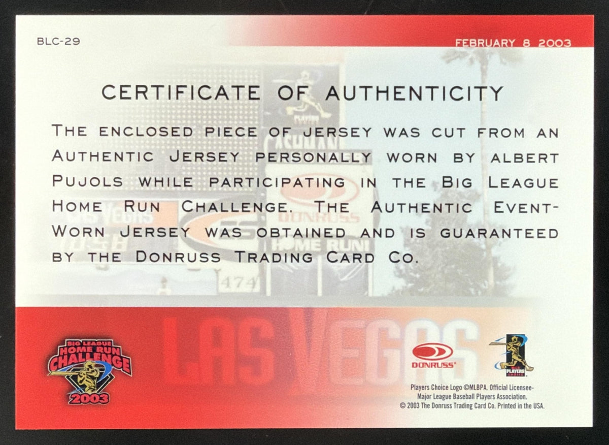 2003 Donruss Studio Big League Challenge Albert Pujols Jersey