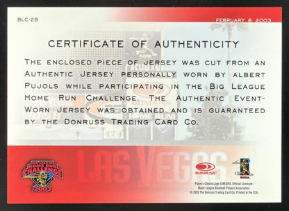 2003 Donruss Studio Big League Challenge Albert Pujols Jersey