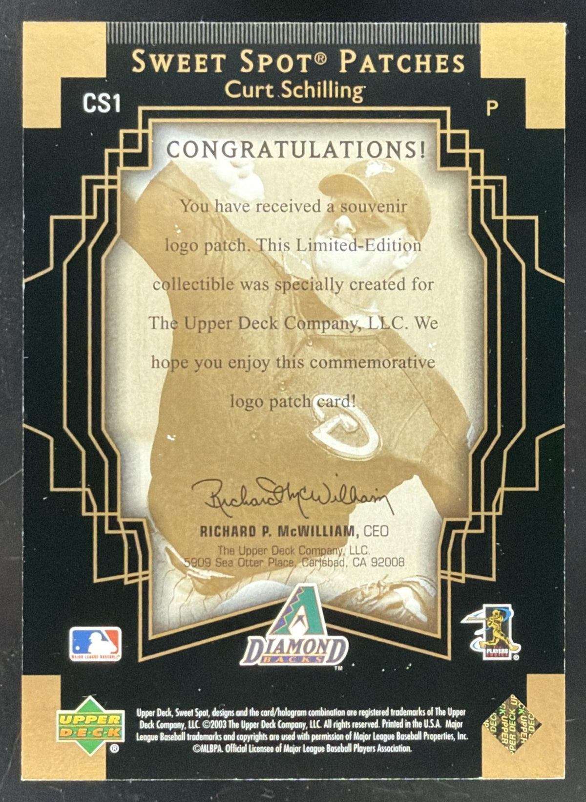 2003 Upper Deck Sweet Spot Patches Curt Schilling Patch