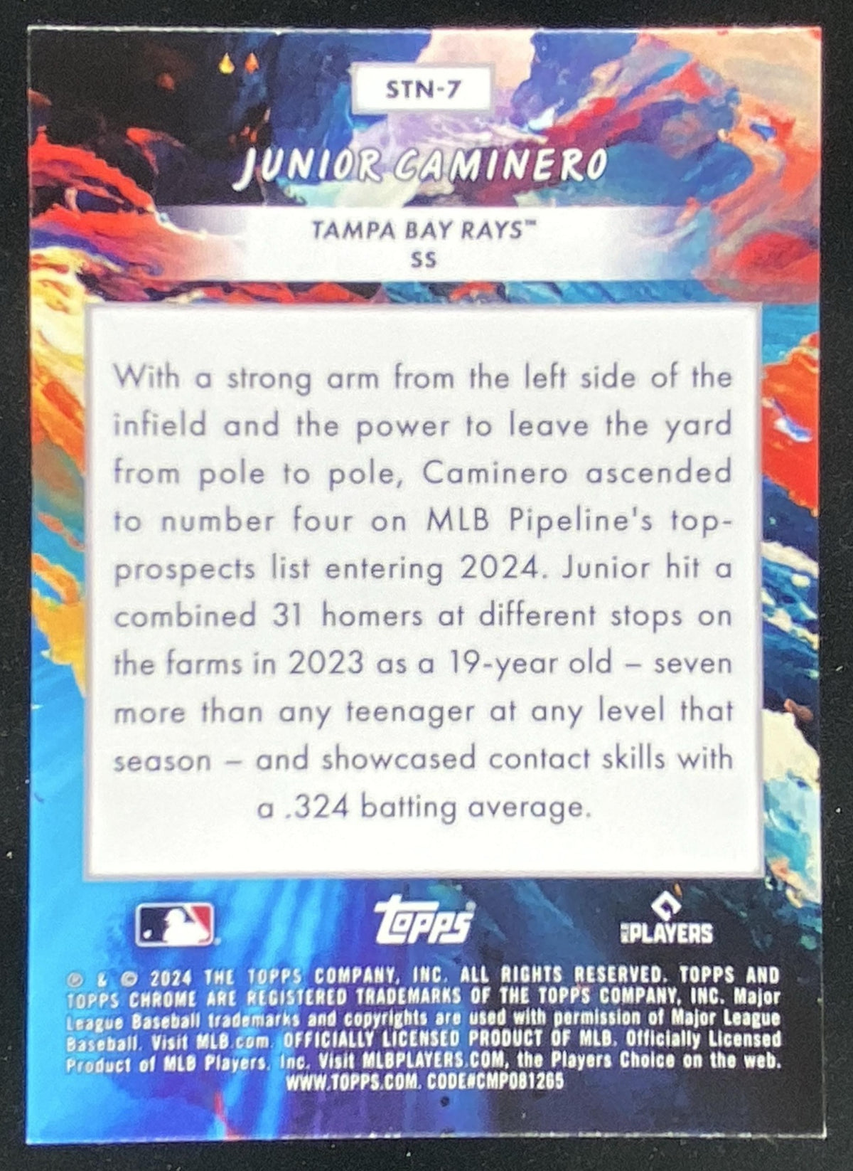 2024 Topps Cosmic Chrome Junior Caminero #STN-7 trading card