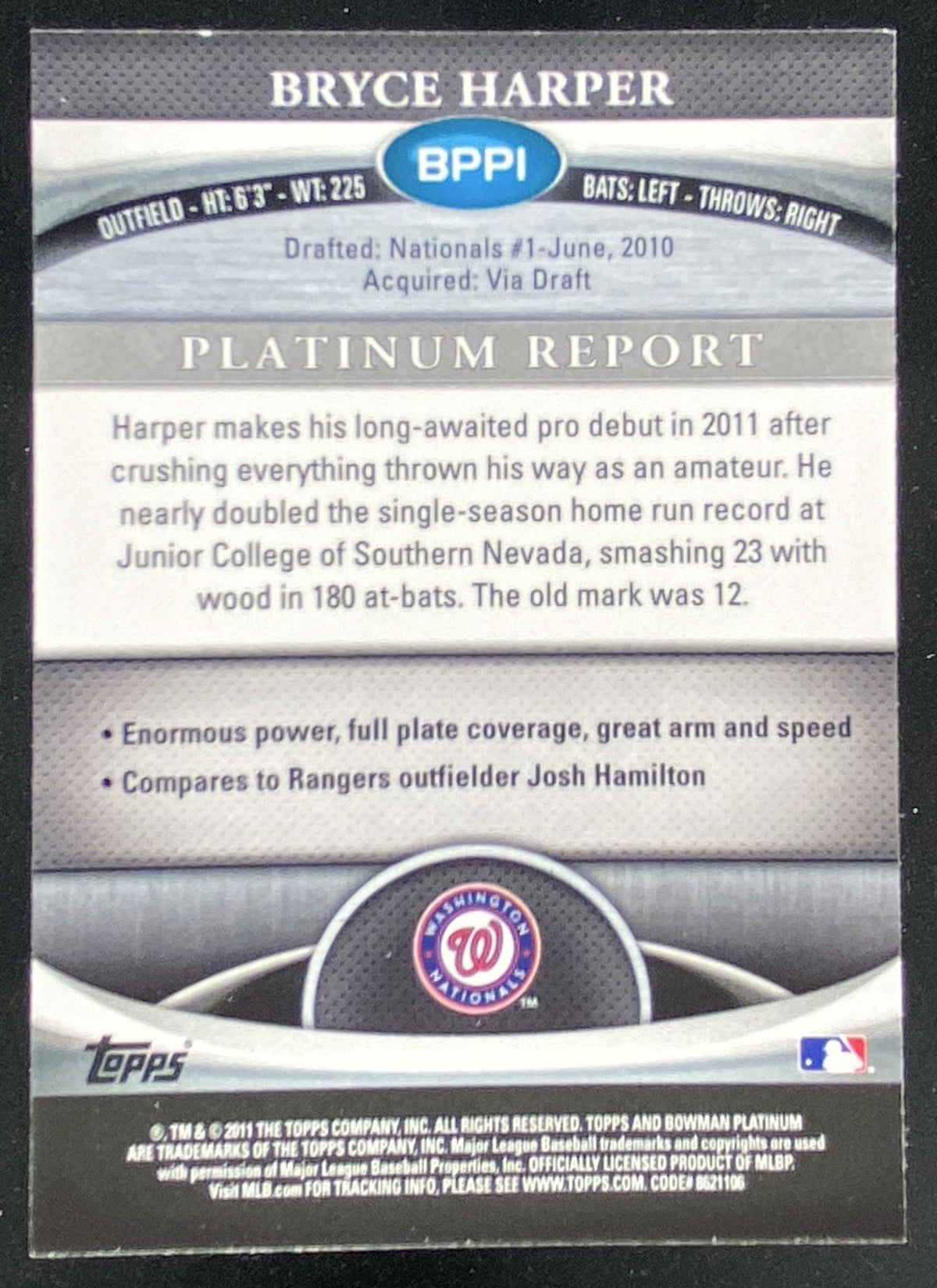 2011 Bowman Platinum Bryce Harper #BPP1 trading card