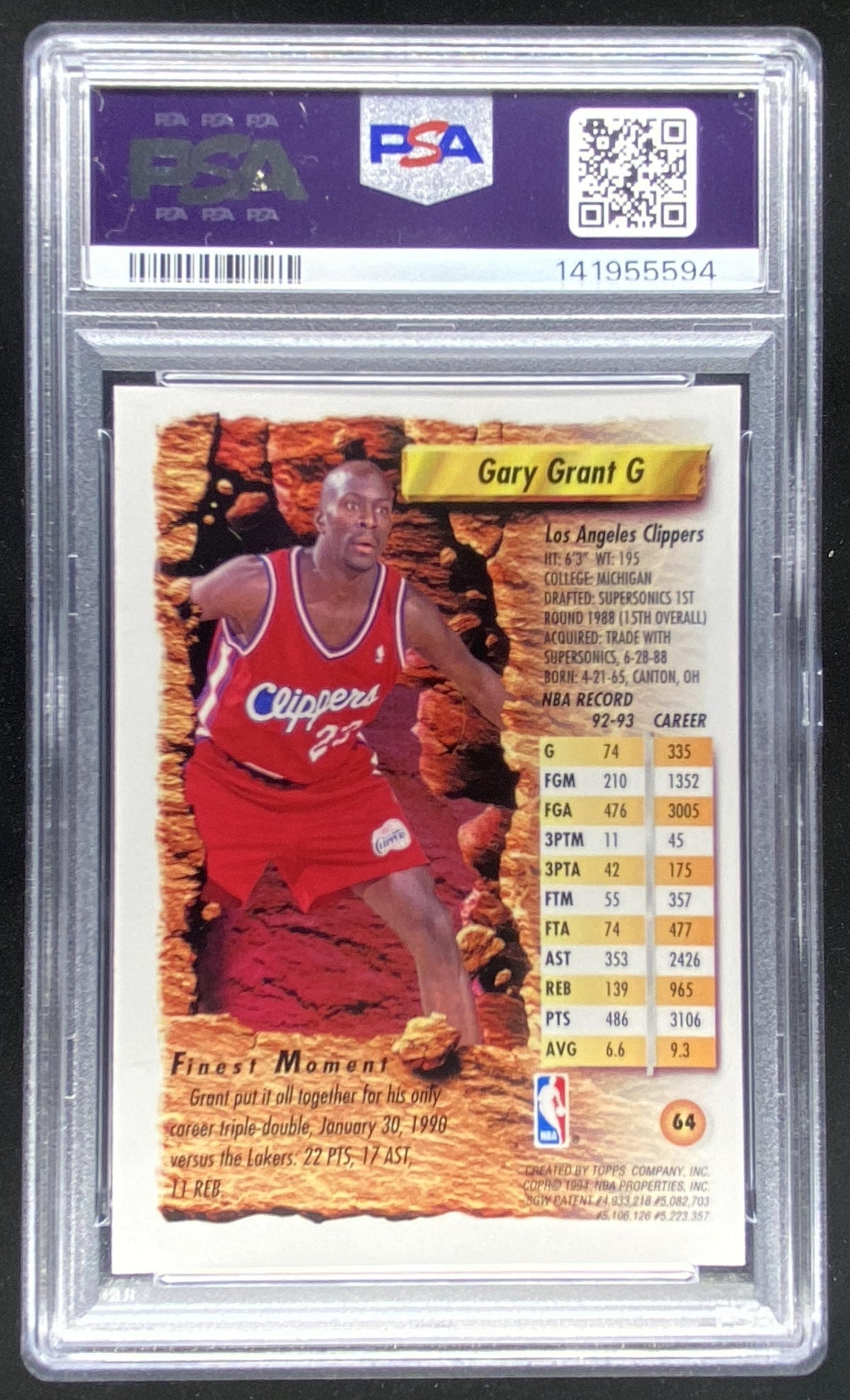 1993 Topps Finest Gary Grant #64 graded PSA 8 trading card