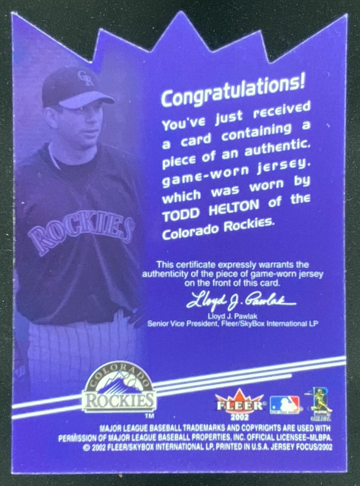 2002 Fleer Focus Jersey Edition Todd Helton trading card