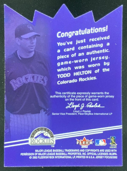 2002 Fleer Focus Jersey Edition Todd Helton trading card