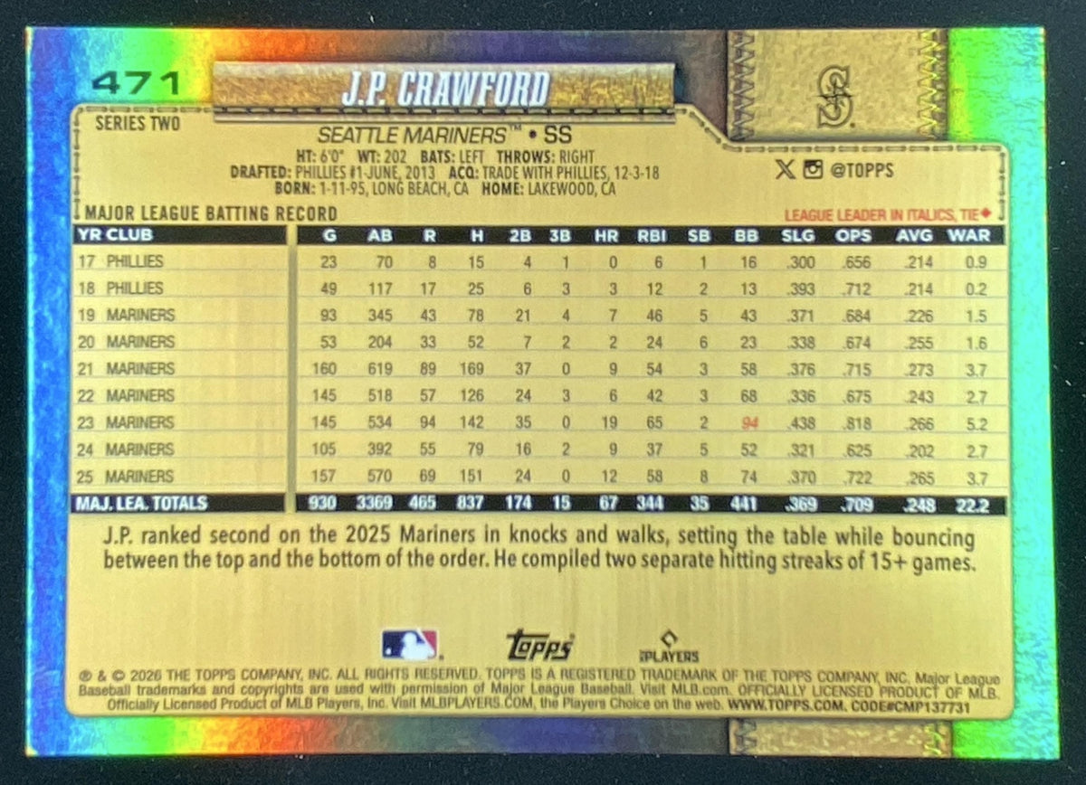 2026 Topps Series 2 J.P. Crawford #471 trading card