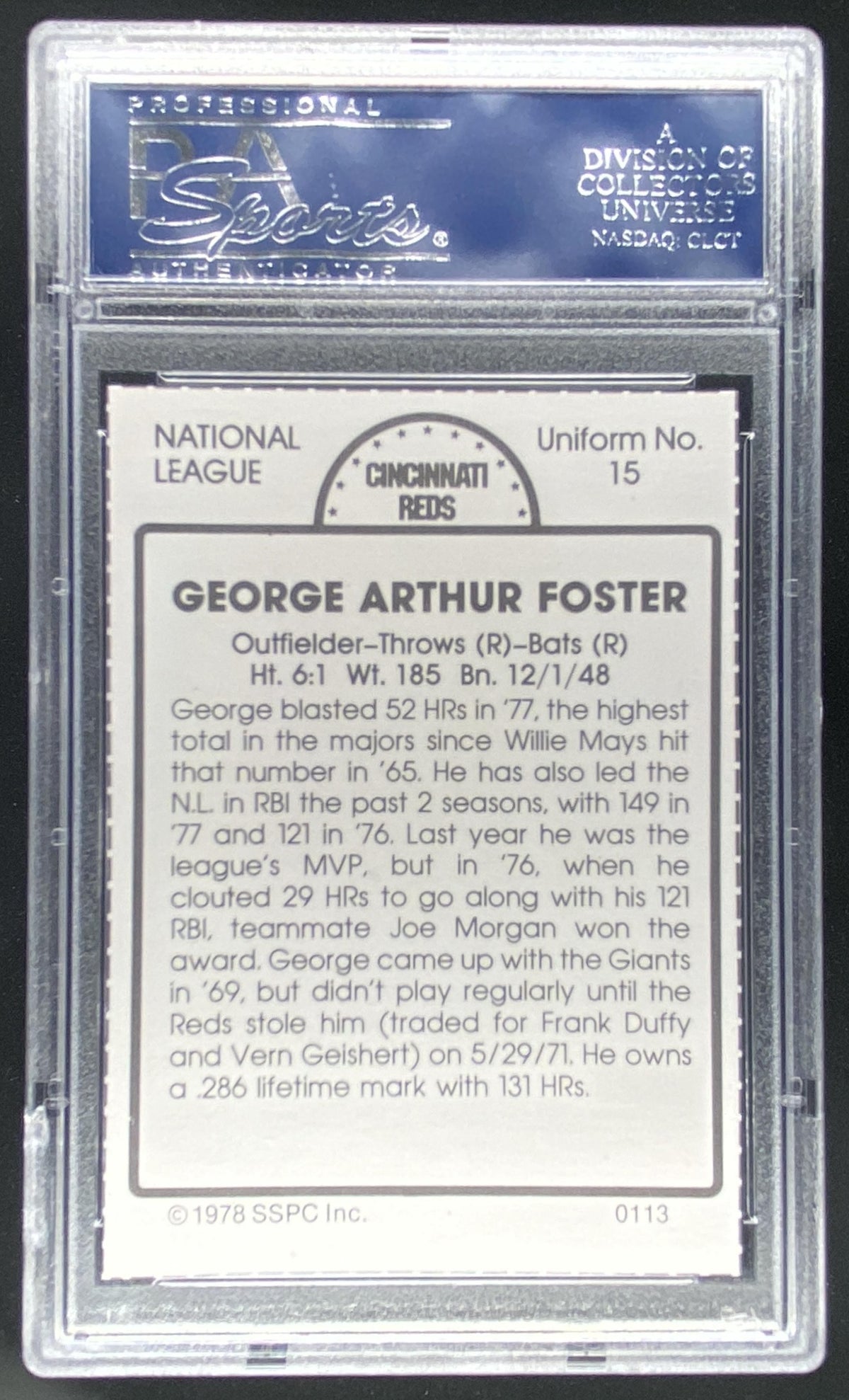 1978 SSPC All Star Gallery George Foster #113 graded PSA 9 trading card