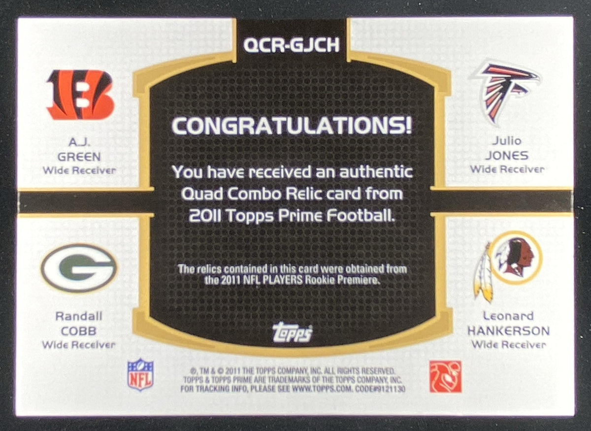 2011 Topps Prime A.J. Green / Julio Jones / Randall Cobb / Leonard Hankerson trading card