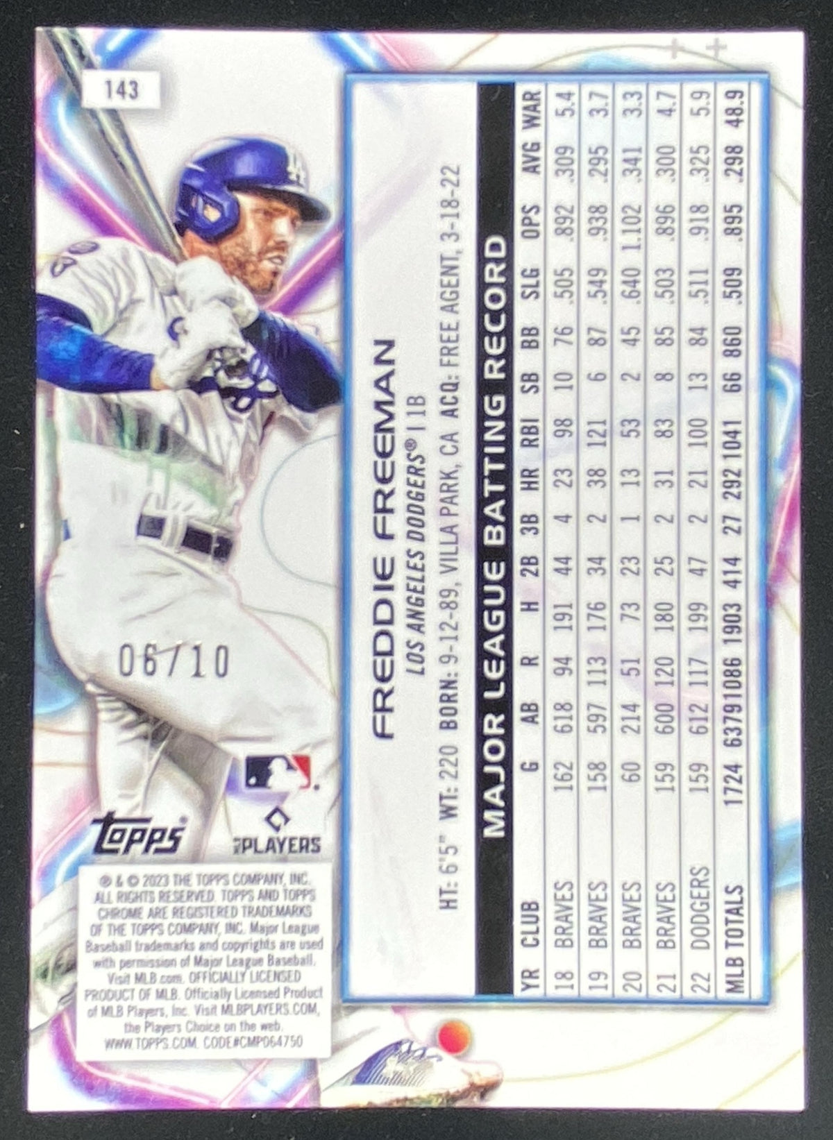 2023 Topps Cosmic Chrome Freddie Freeman #143 trading card