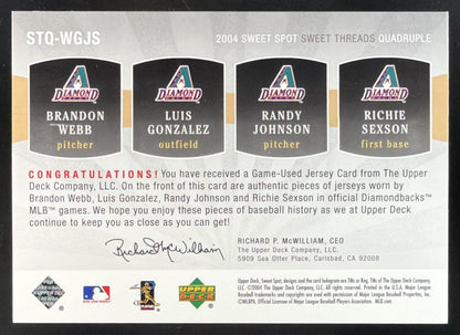 2004 Sweet Spot Sweet Threads Webb / Gonzalez / Johnson / Sexson Quad Jersey /99