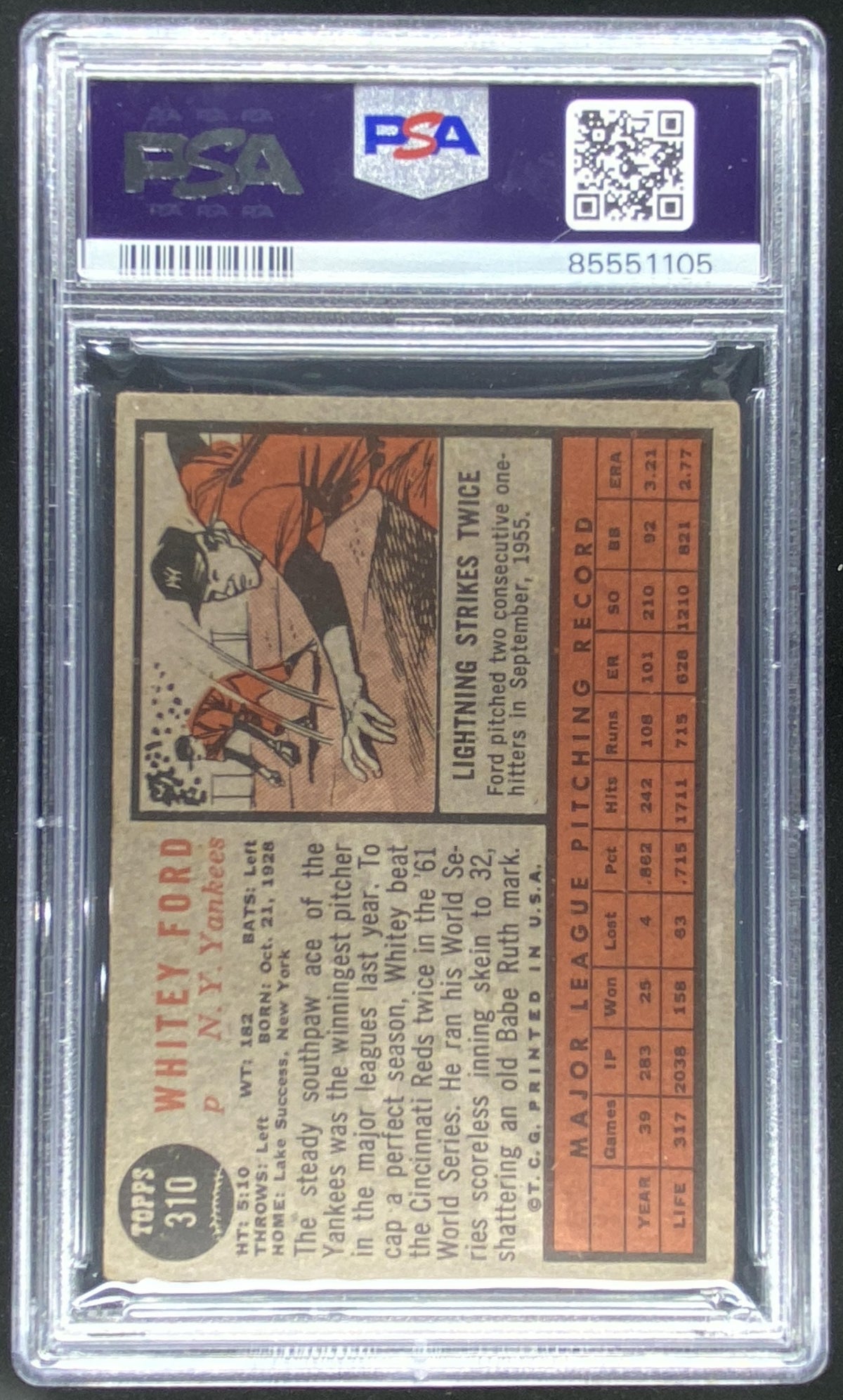 1962 Topps Whitey Ford #310 graded PSA 3 trading card
