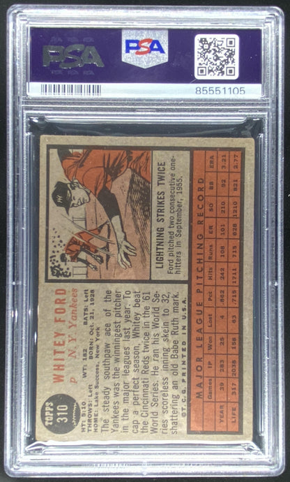 1962 Topps Whitey Ford #310 graded PSA 3 trading card