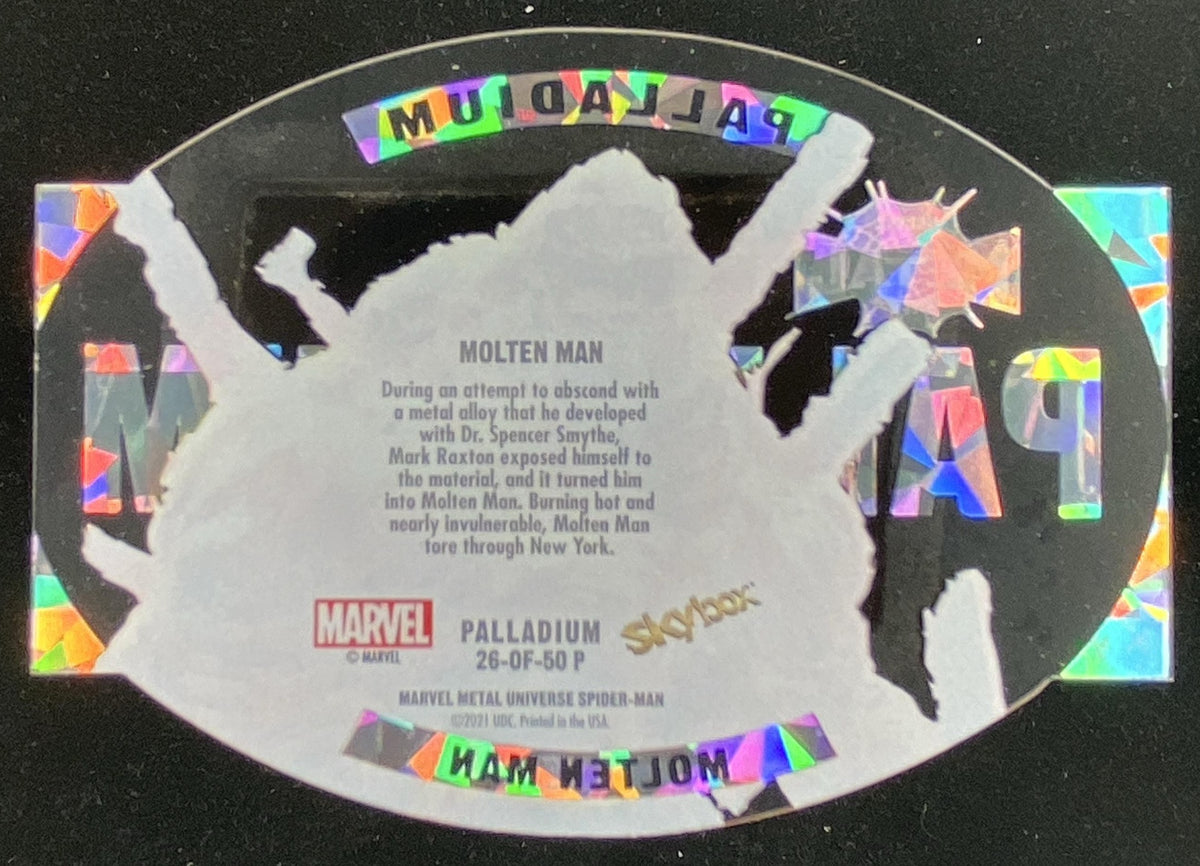 2021 Skybox Metal Universe Marvel Spider-Man Molten Man trading card