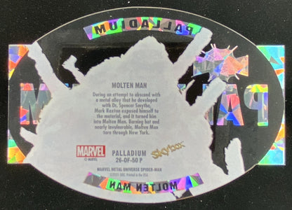 2021 Skybox Metal Universe Marvel Spider-Man Molten Man trading card