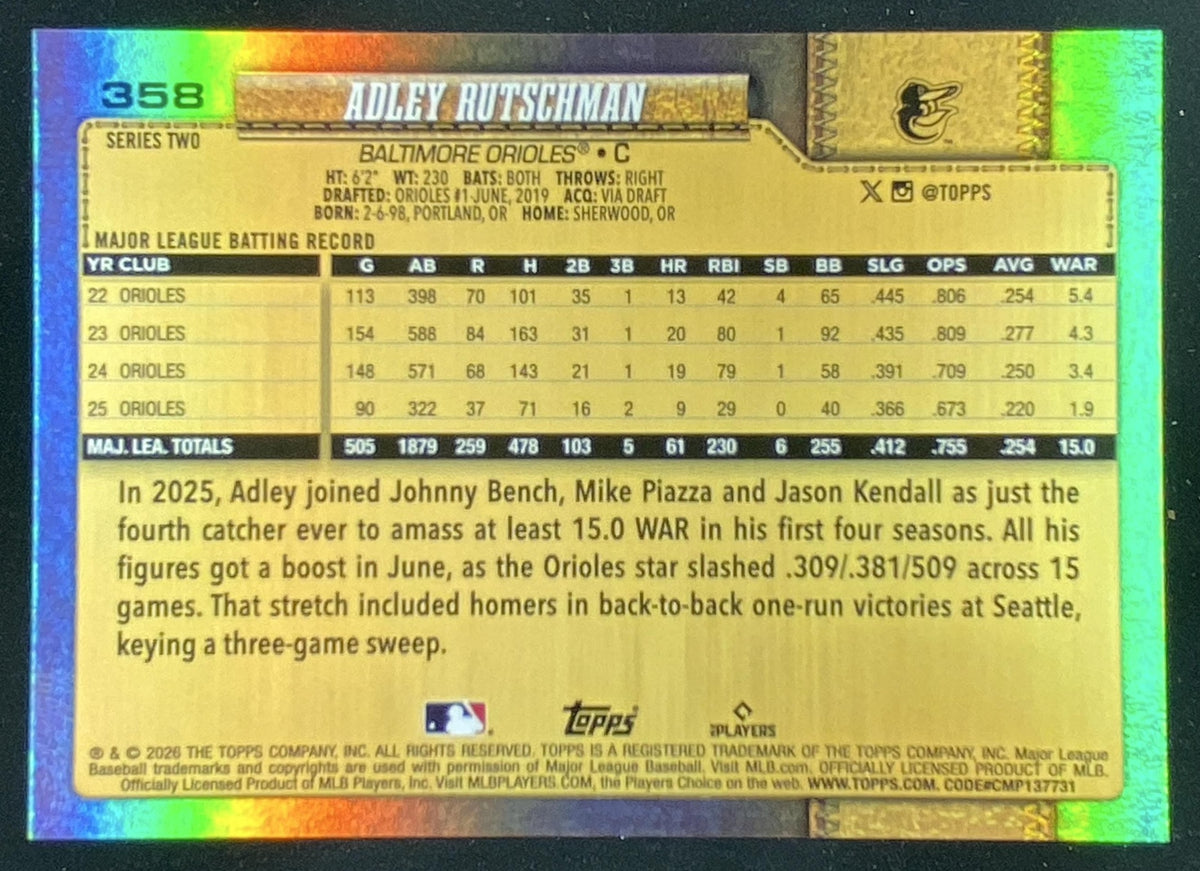 2026 Topps Series 2 Adley Rutschman #358 trading card