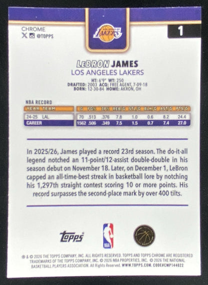 2025 Topps Chrome Update LeBron James #1 trading card