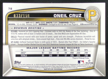 2023 Bowman Chrome Oneil Cruz #78 trading card