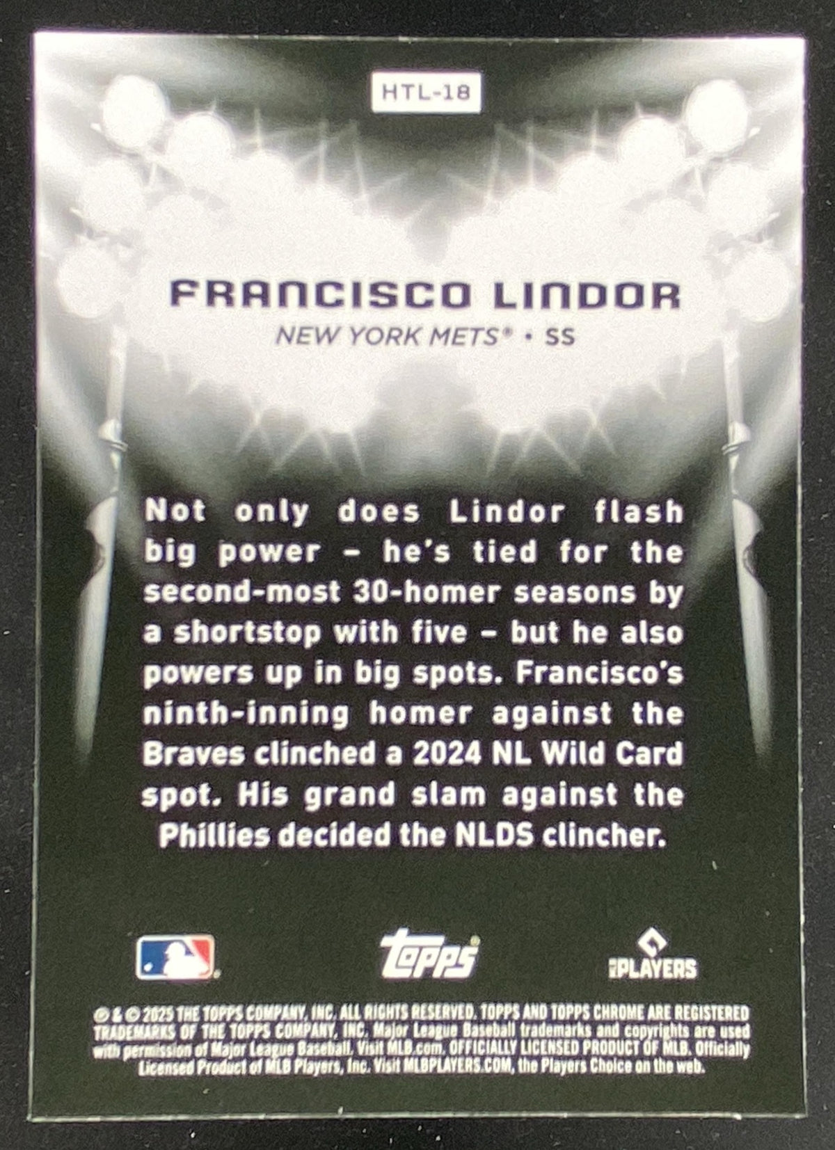 2025 Topps Chrome Black Francisco Lindor #HTL-18 trading card