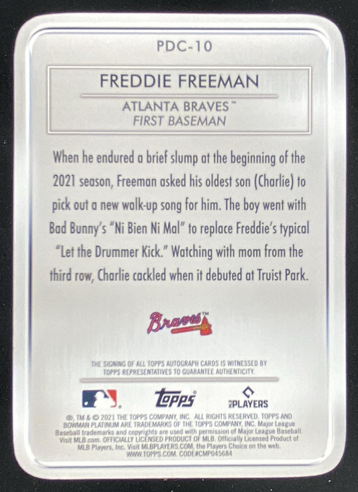 2021 Bowman Platinum Freddie Freeman #PDC-10 trading card