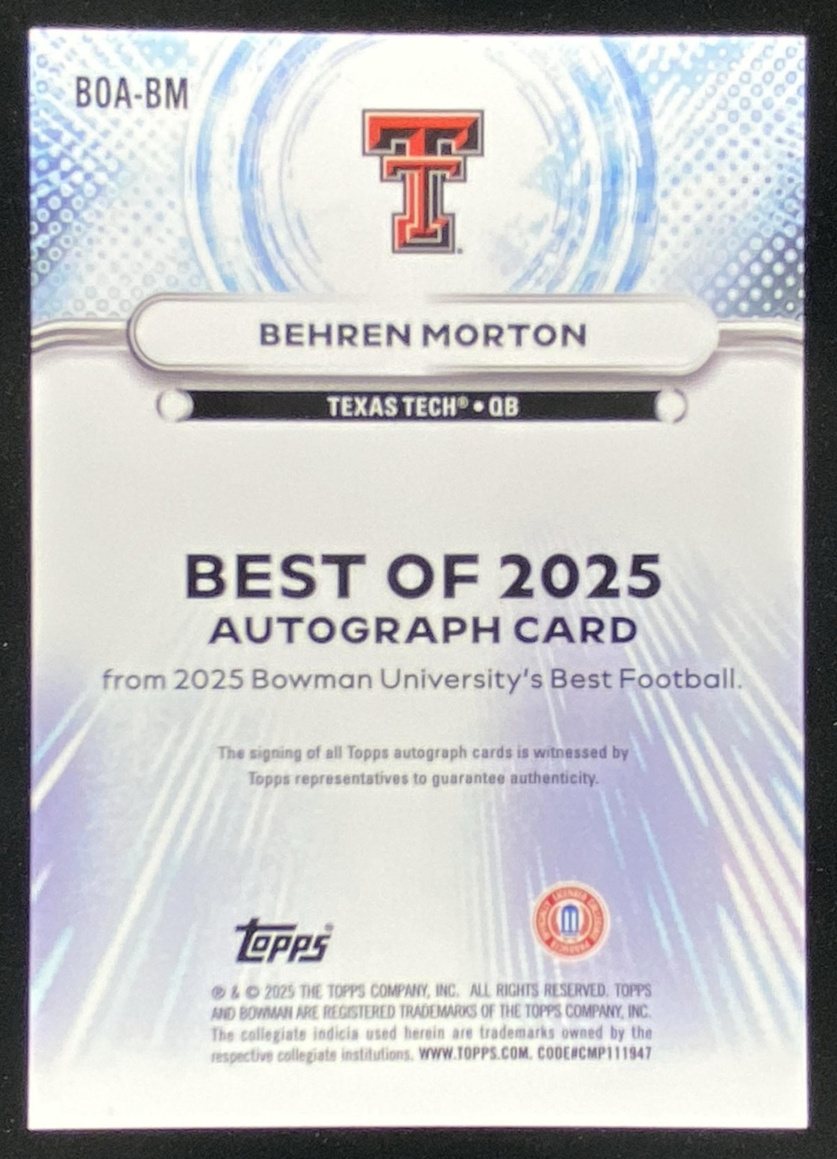 2025 Bowman's Best University Behren Morton trading card