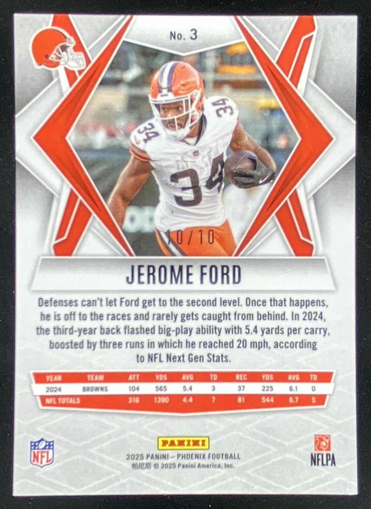 2025 Panini Phoenix Jerome Ford #3 trading card
