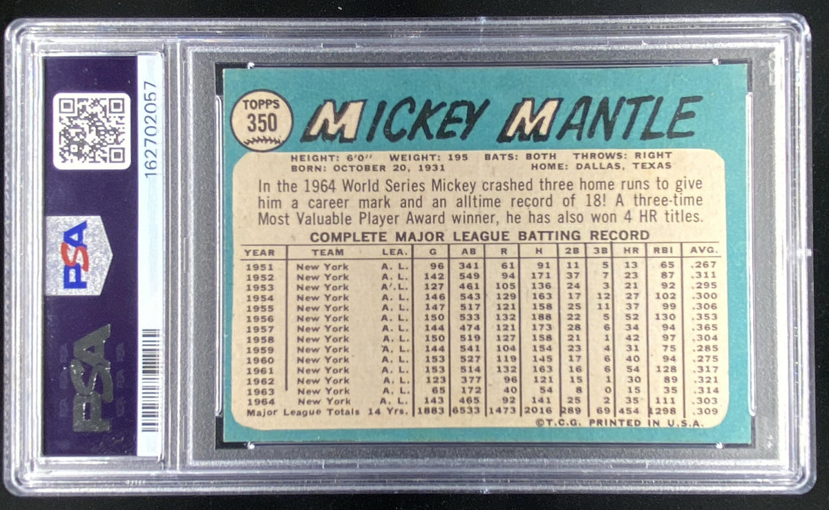 1965 Topps Mickey Mantle #350 graded PSA 5 trading card
