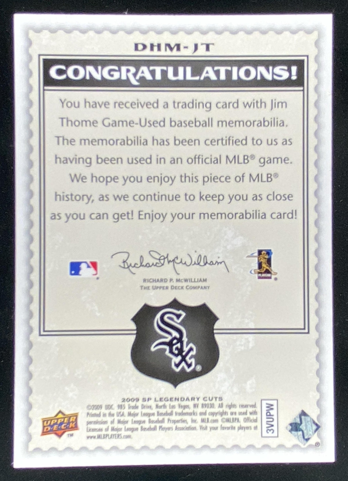 2009 SP Legendary Cuts Jim Thome trading card