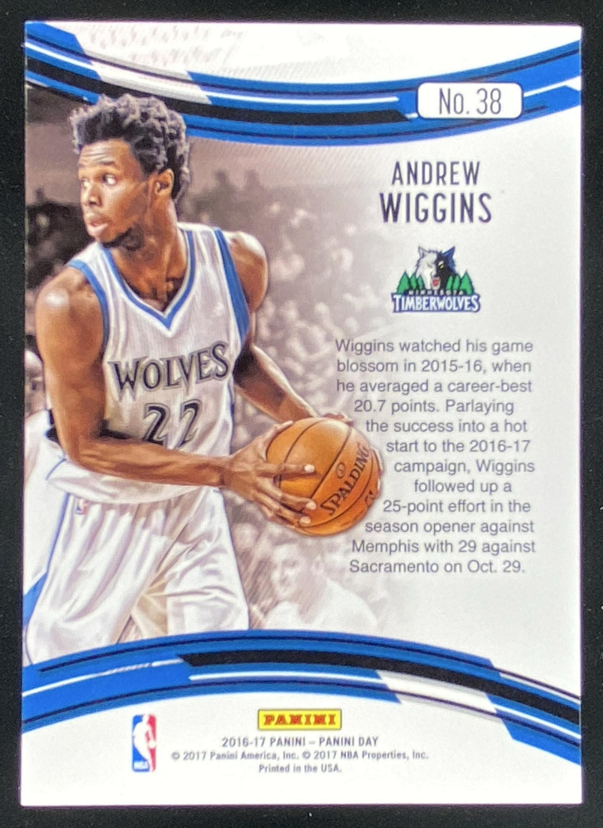 2016 Panini Day Andrew Wiggins #38 trading card