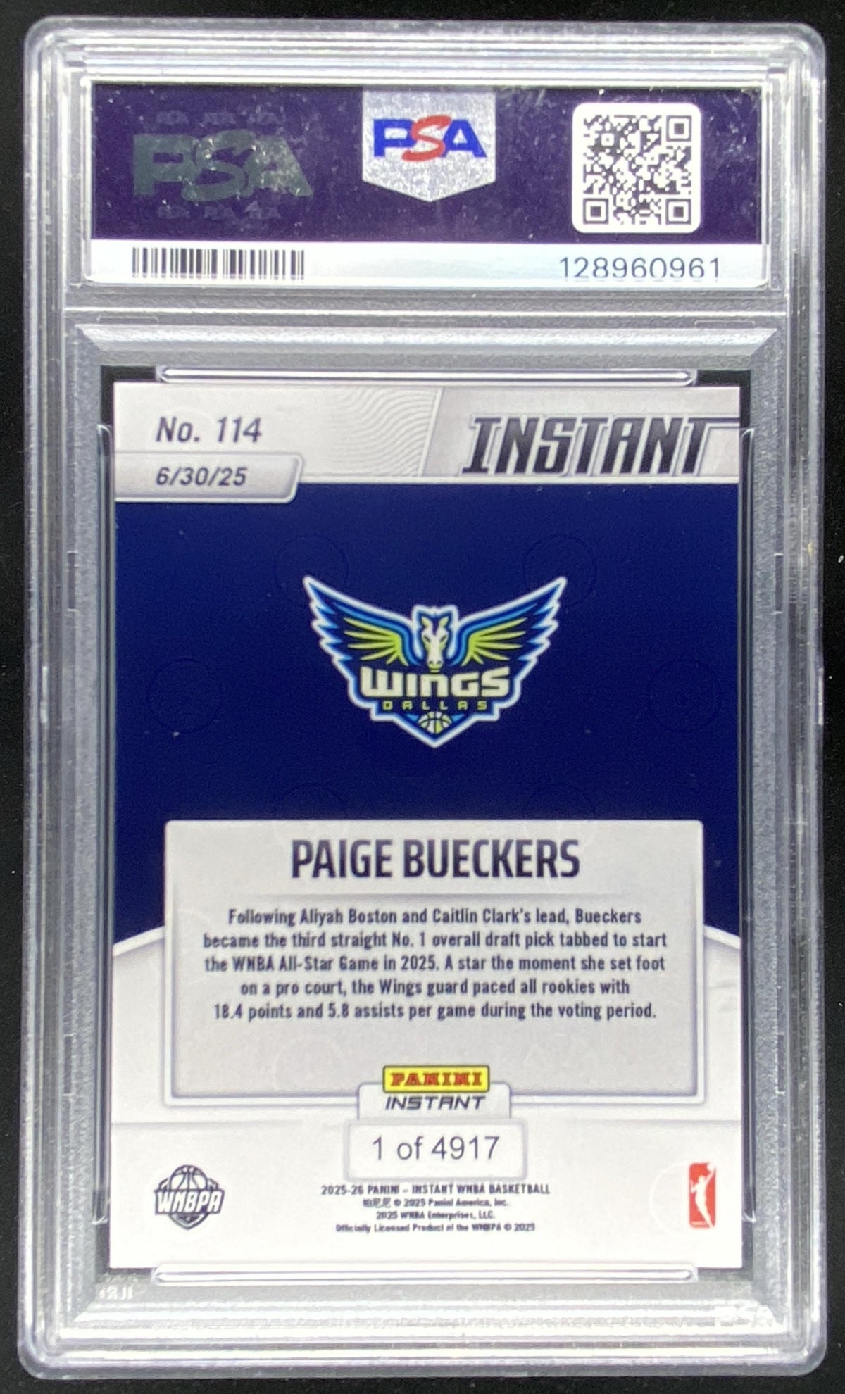 2025 Panini Instant WNBA Paige Bueckers #114 trading card