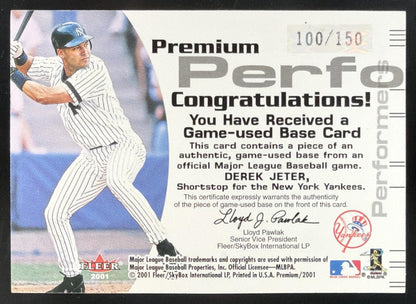 2001 Fleer Premium Performers Game Base Derek Jeter Base /150