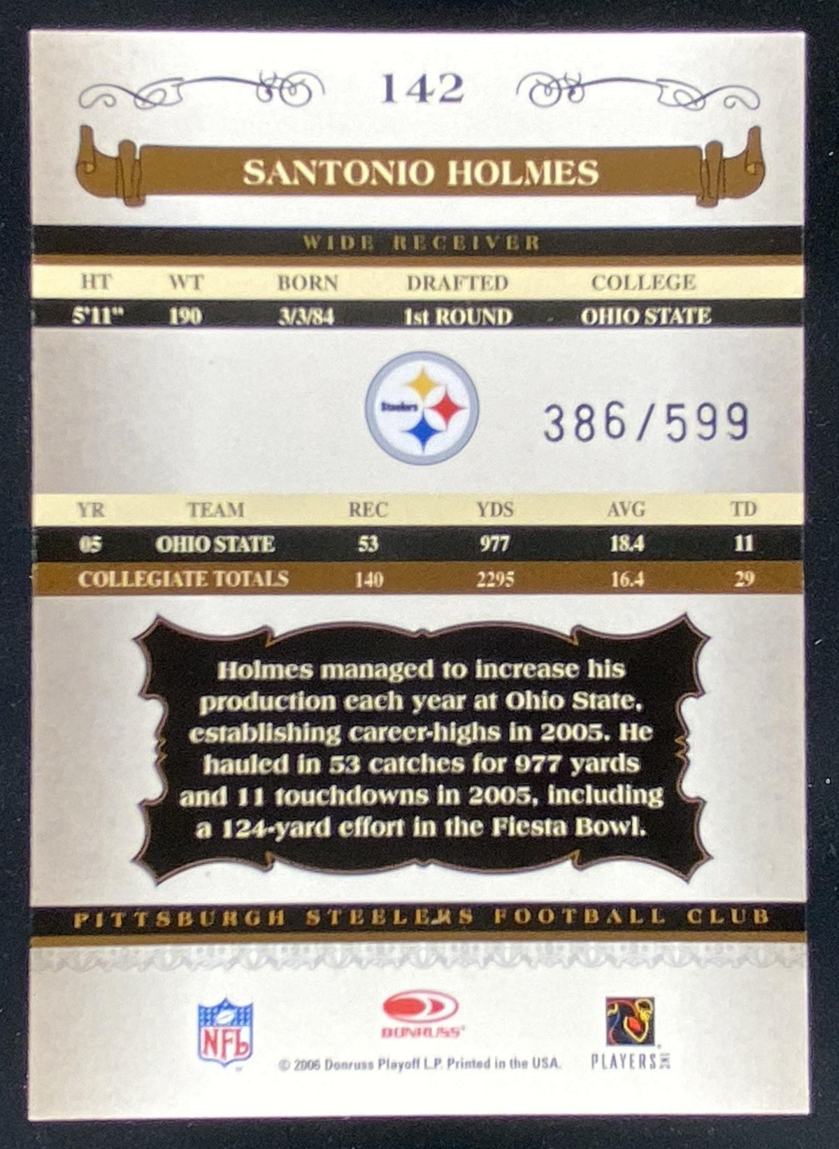 2006 Donruss Classics Santonio Holmes #142 trading card