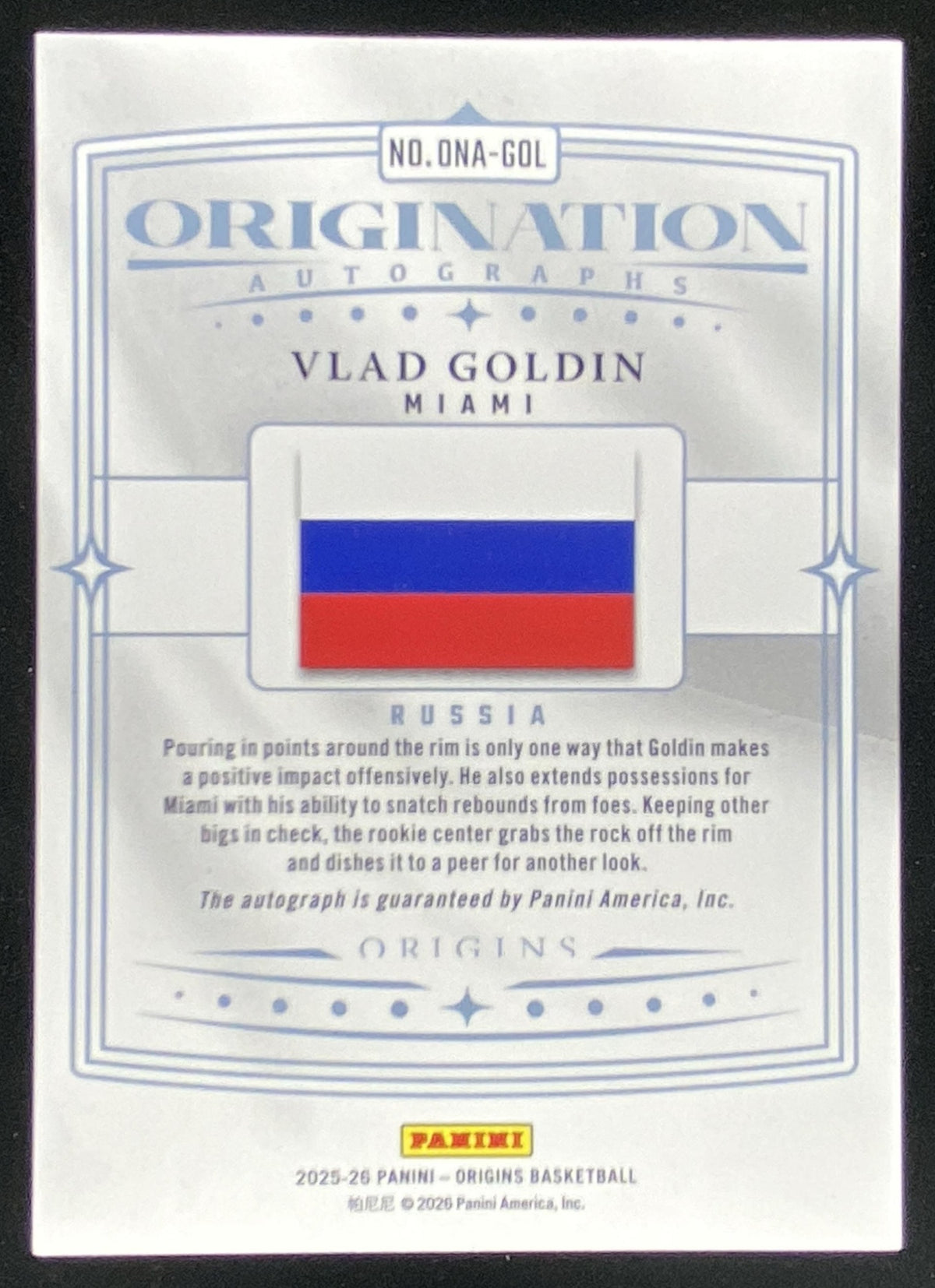 2025 Panini Origins Vlad Goldin #ONA-GOL trading card