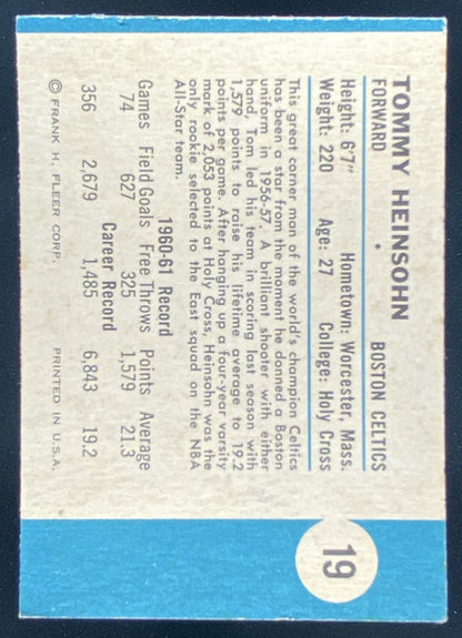 1961 Fleer Tommy Heinsohn #19 trading card