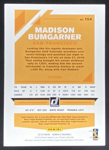2019 Panini Donruss Optic Madison Bumgarner trading card
