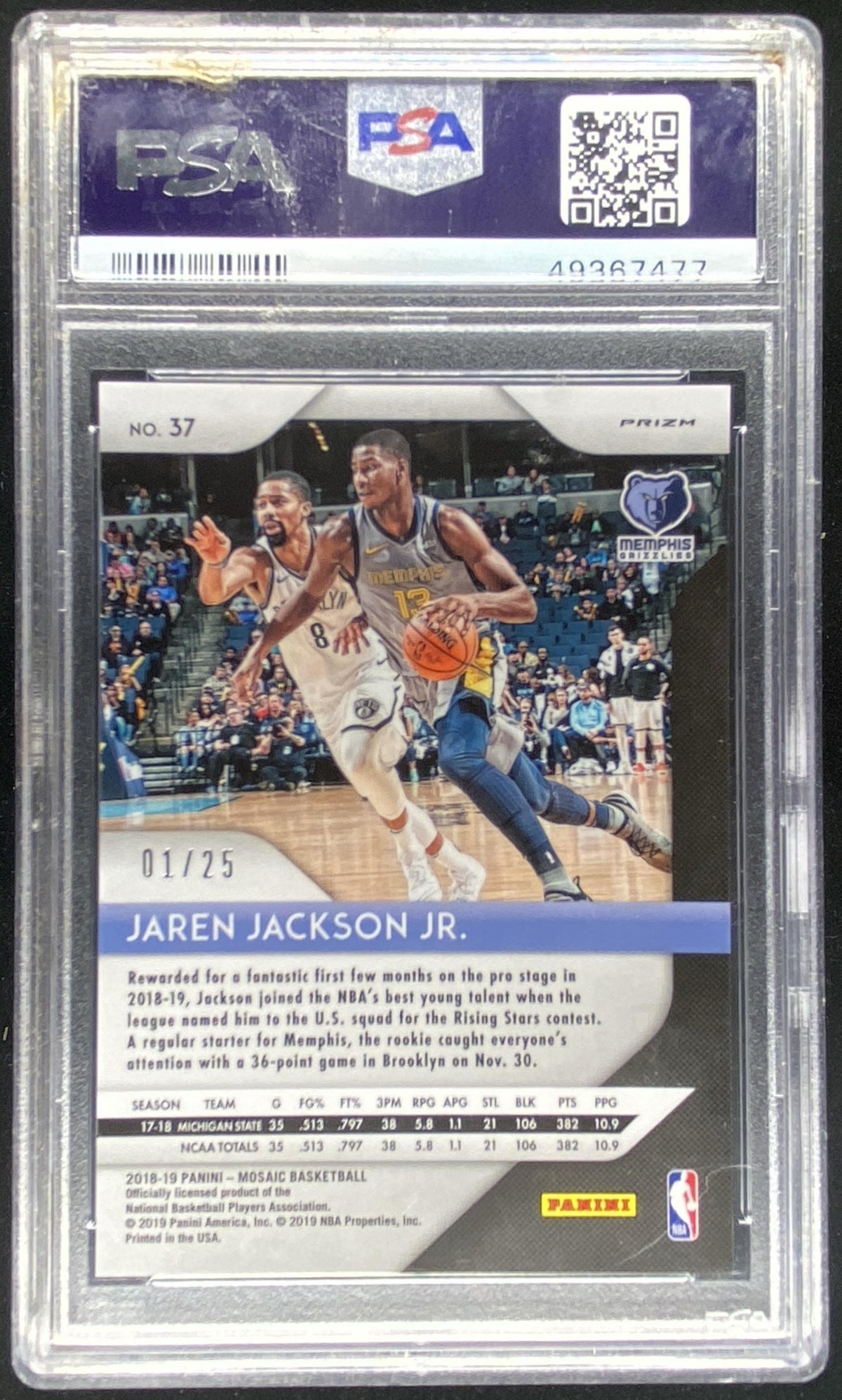 2018 Panini Mosaic Jaren Jackson Jr. #37 graded PSA 9 trading card