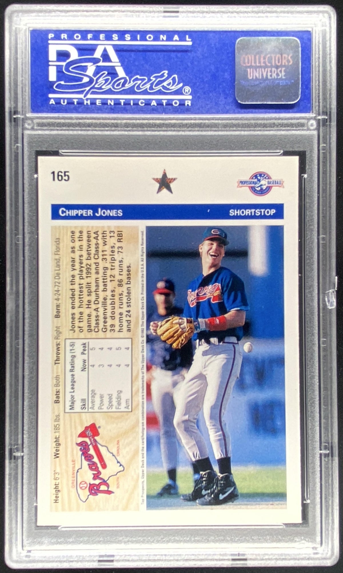 1992 Upper Deck Minor League Chipper Jones #165 graded PSA 10 trading card