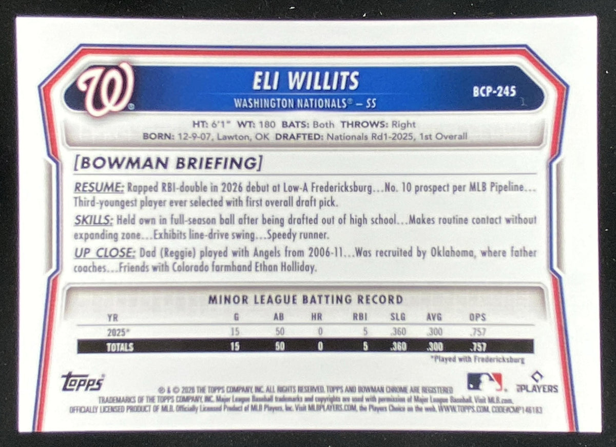 2026 Bowman Chrome Mega Box Eli Willits #BCP-245 trading card