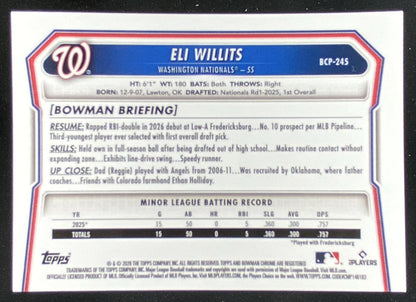2026 Bowman Chrome Mega Box Eli Willits #BCP-245 trading card