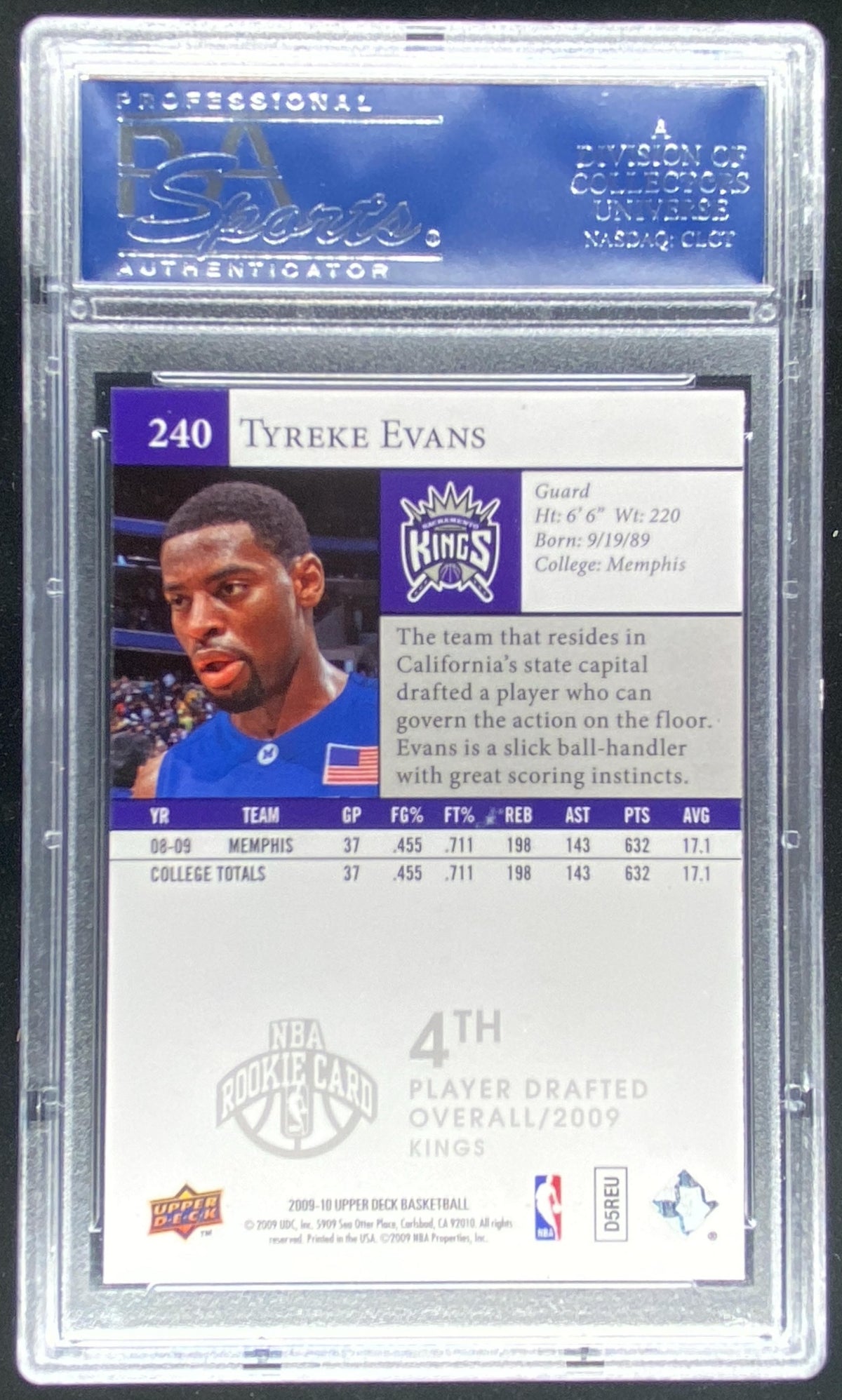 2009 Upper Deck Tyreke Evans #240 graded PSA 10 trading card
